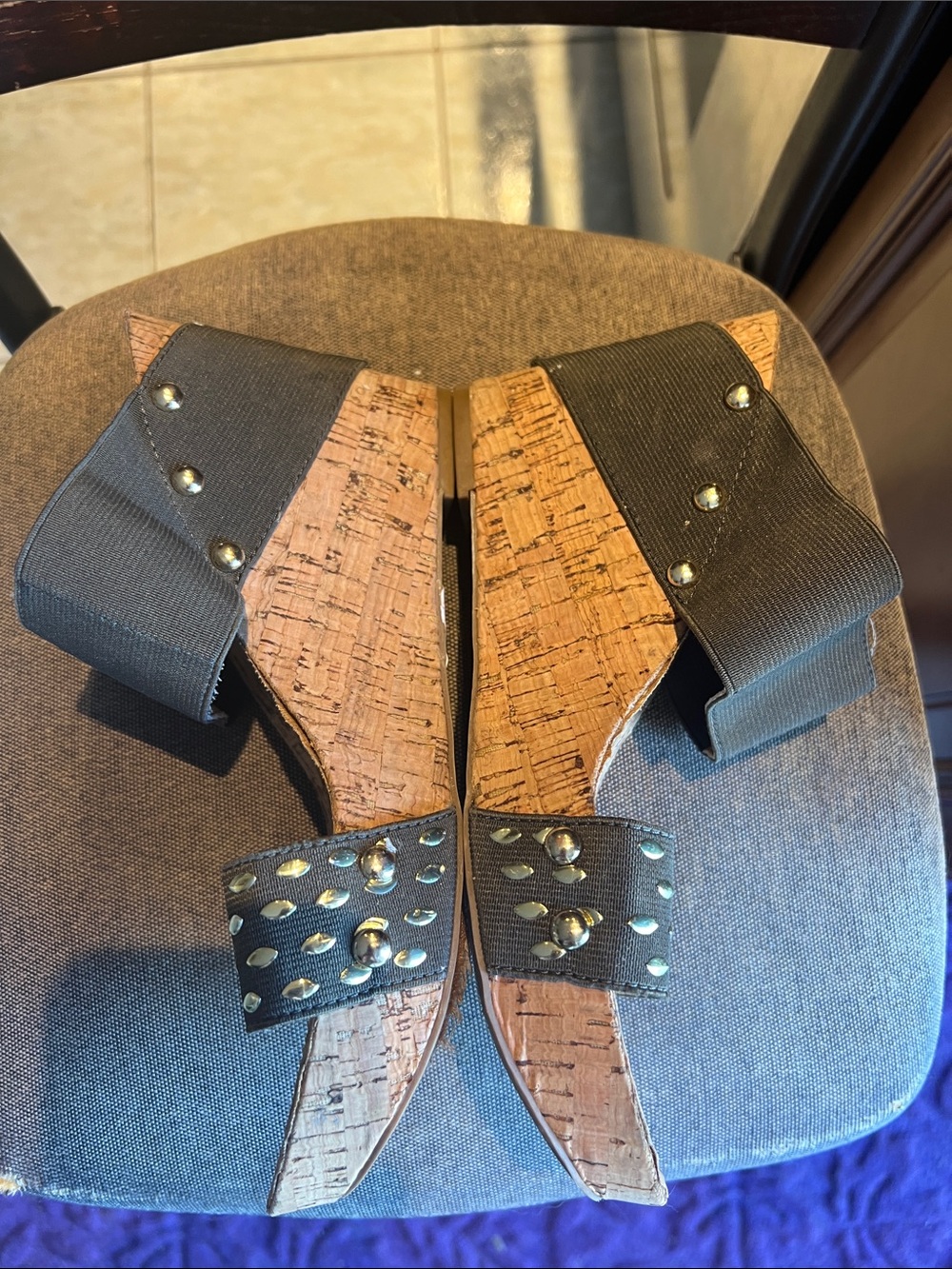 Women’s Olive Green Cork Slide Sandals with Stud Detail - Picture 3 of 7